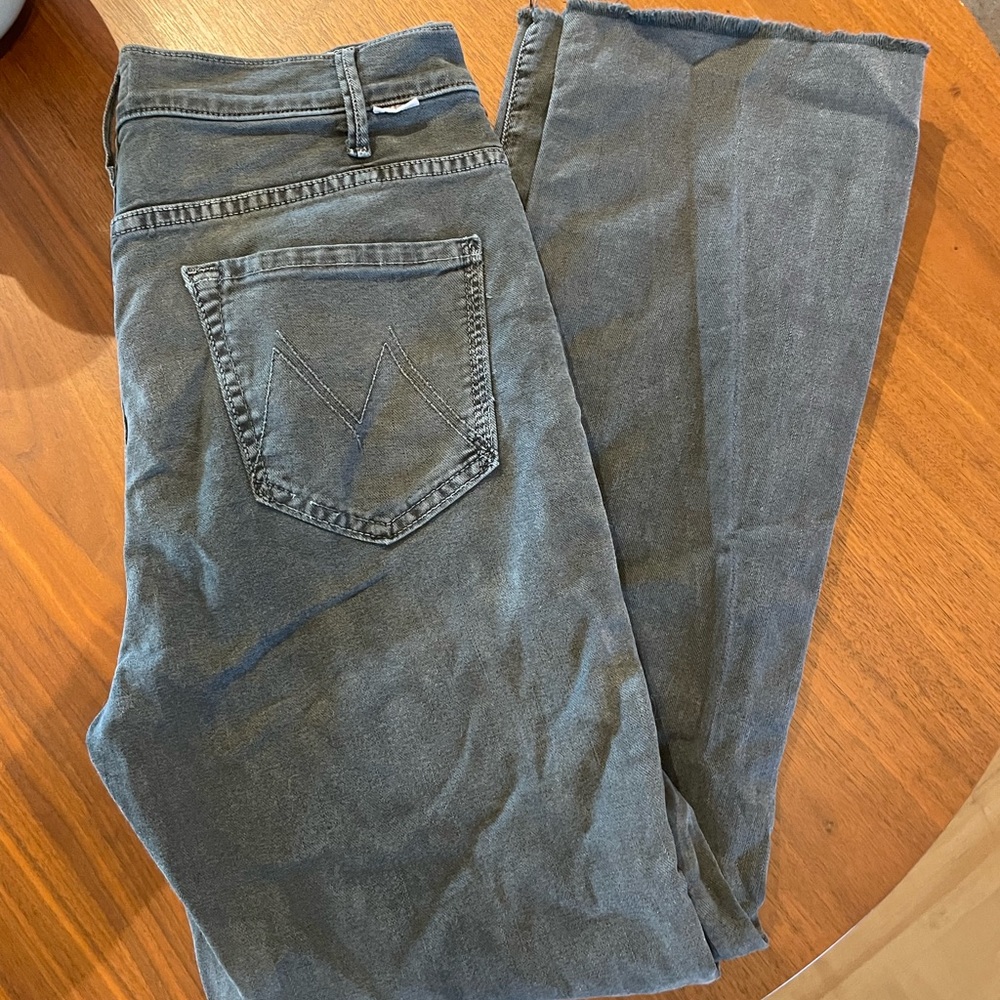 Mother Hustler Ankle Fray Gray Jeans 29